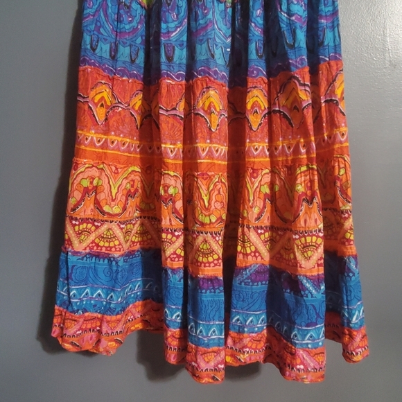 Jane Ashley Tiered Maxi Skirt 100% Cotton Bright Colors Size M - Picture 5 of 6